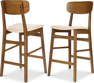 Best Choice Products 2-Piece Farmhouse Counter Height Bar Stool Set w/ Cushioned Seat, Wooden Backrest