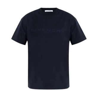 Givenchy Tops, Heren, Blauw, M, Katoen, Paris Jacquard T-shirt met korte mouwen