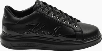Karl Lagerfeld Mens Signia Shine Logo Triple Black Leather Trainer - Size: 10