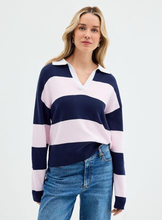 Contemporaine Womens Rugby stripes Johnny-collar sweater
