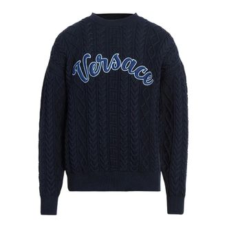 Versace Round-neck Knitwear, male, Blue, Size: XL Maglia