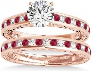 Allurez Ruby & Diamond Twisted Bridal Set 14k Rose Gold (0.87ct)