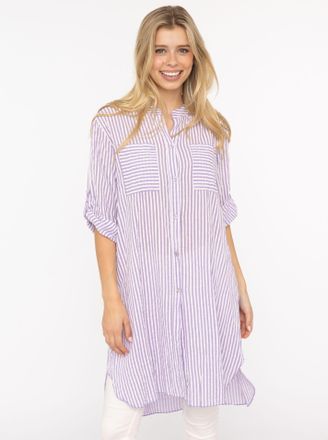 Zwillingsherz Longbluse ZWILLINGSHERZ Kida, Damen, flieder, Web, Obermaterial: 100% Baumwolle, comfort fit lang, V-Ausschnitt, Krempel&auml;rmel 1-Knopf-Manschette, Blus