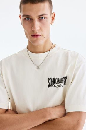 H&M Loose Fit Printed T-shirt in White/soho Champions at Nordstrom, Size Xxx-Large