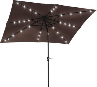 OUTSUNNY Sombrilla terraza exterior 268x205x248 cm sombrilla de jardín con techo inclinable luces led solares y manivela para patio terraza crema - Outsunny
