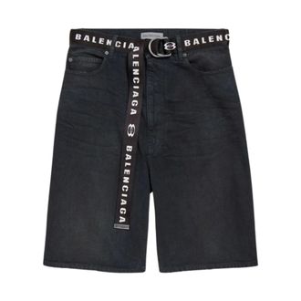 Balenciaga Denim Shorts, male, Blue, Size: W32 Belted Logo-waistband Shorts