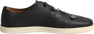 Dolce & Gabbana Black Leather Bee Crown Low Top Sneakers Mens Shoes