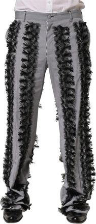 Dolce & Gabbana Nauwkeurig gestreepte- versierde pantalon - Heren - Wijde Broeken - Grijs - M - Katoen - Broeken