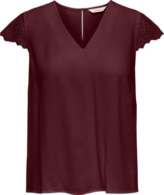 Only Kurzarmbluse ONLY ONLELVA-VIA S/S DETAIL TOP WVN CS FR, Damen, Gr. XL, port royale, Web, Obermaterial: 100% Viskose, unifarben, normal, V-Ausschnitt, 