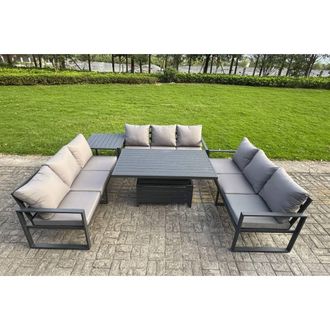Fimous Aluminum U-Shaped 9-Seater Dining Set with Lifting Table & Side Table in Dark Grey