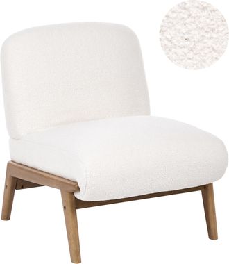 Beliani Sill&oacute;n Decorativo Sin Reposabrazos Estilo Escandinavo Butaca De Perfil Bajo Boucl&eacute; Blanco Crema Niva