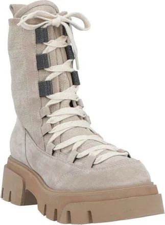 Brunello Cucinelli Womens Beige Leather Lace-Up Boots