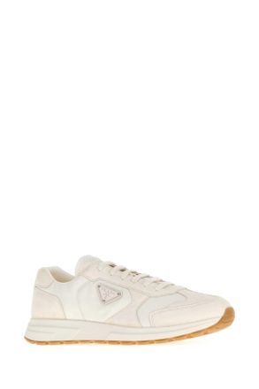 Prada Mens White Re-Nylon And Suede Sneakers Avorio