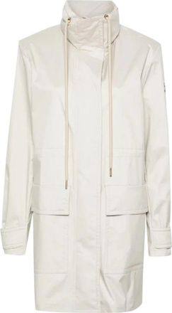 Moncler Lichtbeige Parka Jas met Trekkoord in de Taille - Dames - Parka Jassen - Beige - M - Leer - Jassen