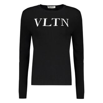 Valentino Garavani Round-neck Knitwear, female, Black, Size: S Long Sleeve Crew-Neck Sweater