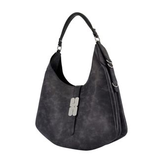 Ganni Womens Vintage Leather Shoulder Bag Gray
