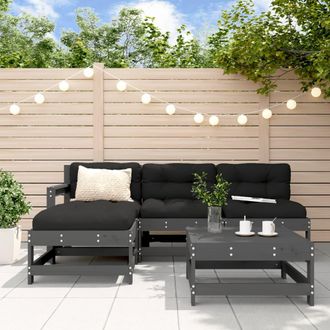 vidaXL Vidaxl - Juego De Muebles Jard&iacute;n 5 Piezas Y Cojines Madera Maciza Gris