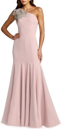 Mac Duggal Womens Crepe One Shoulder Gown With Flower Detail in Rose at Nordstrom, Size 14