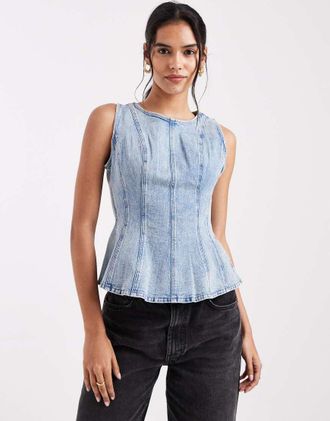 Levi's Top di jeans blu con fondo peplo