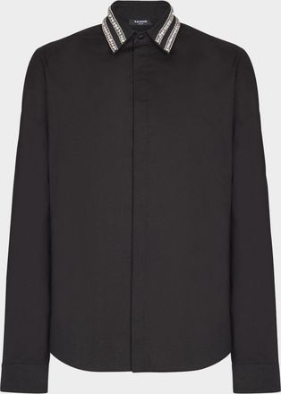 Balmain Mens Crystal-Collar Cotton Dress Shirt