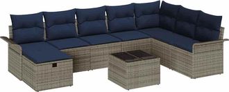 vidaXL Conjunto De Sof&aacute; De Jard&iacute;n 9 Uds. Gris Y Marino Rat&aacute;n Sint&eacute;tico Vidaxl