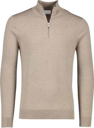 Profuomo Bruine Slim Fit Half Zip Sweater - Heren - Coltruien - Bruin - M - Katoen - Truien & Vesten