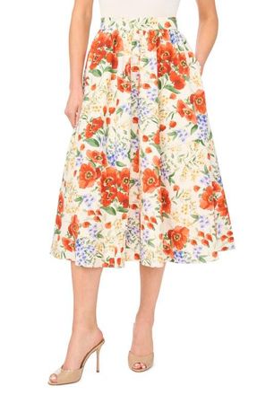 Ted Baker Mari Floral Print Gathered Midi Skirt in Fire Orange at Nordstrom, Size 12