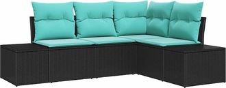 vidaXL Conjunto De Sof&aacute; De Jard&iacute;n 4 Uds. Negro Rat&aacute;n Sint&eacute;tico Vidaxl
