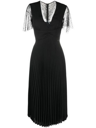 Nissa lace-detail pleated midi dress - women - Polyester/Viscose/Polyamide - 36 - Black