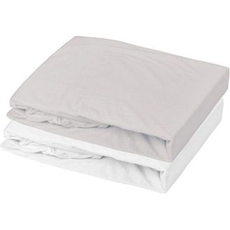 OEM Lote De 1 S&aacute;bana Ajustable De Jersey 100% Algod&oacute;n + 1 Protector De Colch&oacute;n - Mon Ptit Dodo - 70 X 140 Cm - Blanco Y Gris Rat&oacute;n