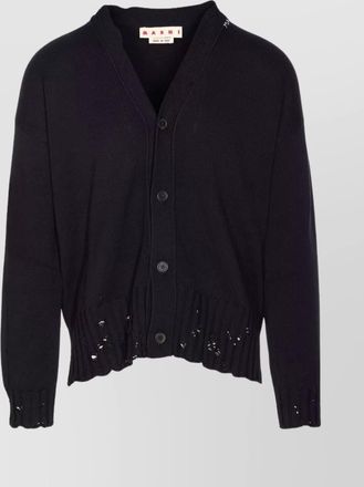 Marni cotton distressed logo embroidered cardigan