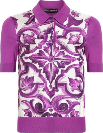 Dolce & Gabbana Polo con stampa maioliche - Viola