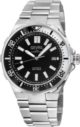 Gevril Group Mens Ticonic 316L Stainless Steel Case, Black/White Glass Bezel, Black Enamel dial, 316L Stainless Steel Bracelet