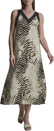 DKNY Dkny V-Neck Printed Linen Dress