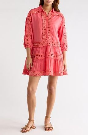 Elan Lace Trim Cover-Up Dress in Pink Bright at Nordstrom Rack, Size Medium