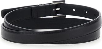 Saint Laurent Womens Belt Cassandre Plaque Black Leather
