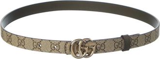 Gucci Gg Marmont Thin Reversible Gg Supreme Canvas & Leather Belt