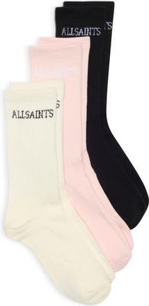 AllSaints 3-Pack Classic Sport High Cut Socks in Pink at Nordstrom Rack