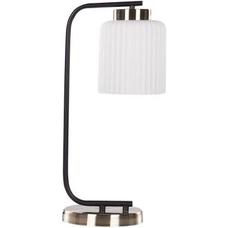 Beliani L&aacute;mpara De Mesa Moderna Pantalla De Vidrio Mesilla De Noche Brazo De Metal Negro Con Base De Lat&oacute;n Caudelo