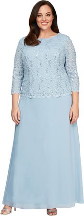 Alex Evenings Womens 3/4 Sleeve Stretch Lace Bodice One Piece Mother of The Bride Dress, Sky, 20