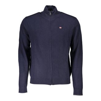 Napapijri Cardigans, male, Blue, Size: 3XL Blue Long Sleeve Cardigan with Logo