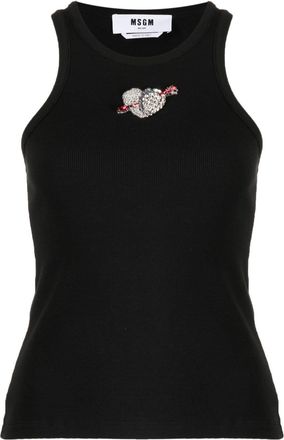 Msgm ribbed heart-embellished top - women - Cotton/glass/Elastane/PVC/Brass - L - Black