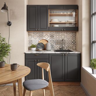 Vicco Cocina Para Solteros Fame-line, Antracita Casa De Campo/roble Kraft Dorado, 140 Cm, Et Antracita