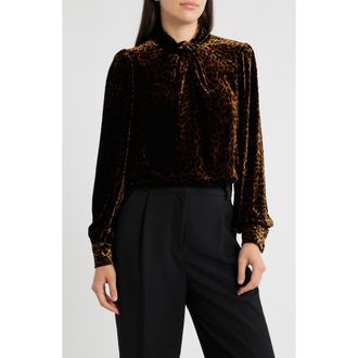 Elie Tahari The Levana Long Sleeve Velvet Shirt in Black/velvet Leopard at Nordstrom, Size Medium