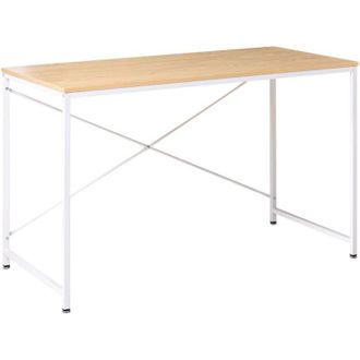 Beliani Scrivania da ufficio per casa con gambe e struttura in ferro verniciato a polvere, piano in MDF, bianco industriale e marrone chiaro Andaste