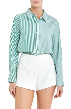 English Factory Colorblock Stripe Long Sleeve Button-Up Shirt in Kelly Green at Nordstrom, Size X-Small