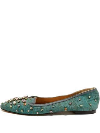Dolce & Gabbana crystal-embellished slippers - women - Raffia/Calf Leather/Calf Leather/glass - 40 - Green