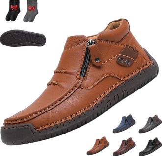 Generic Bofine Shoes for Men, Handmade Premium Leather Slip-On Driving Boot, Wide Toe Arch Support Office Shoes for Mans Casual (Brown B,6.5)