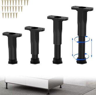 No Brand Patas Ajustables Negras Para Muebles (4 Piezas, 16-28 Cm) - Incluye Accesorios De Montaje, Aptas Universalmente Para Escritorios, Armarios De Cocina, 