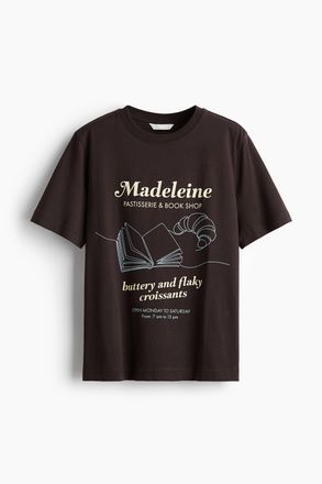 H&M T-Shirt mit Print - Dunkelbraun/Croissant